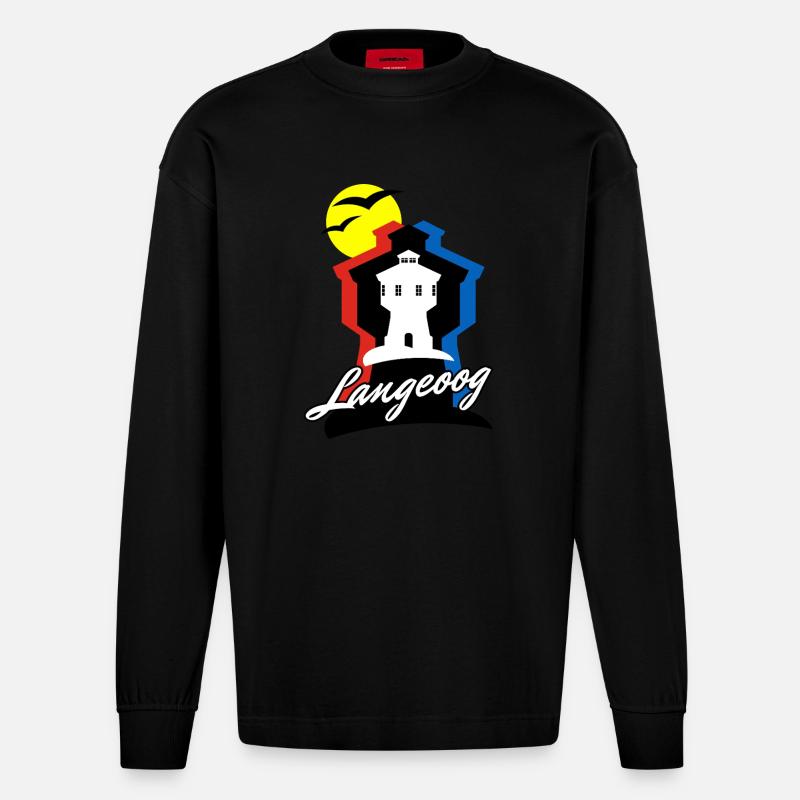 Langeoog Style mit Wasserturm - Heavyweight Oversized Organic Langarmshirt Made in EU - SOLID BLACK