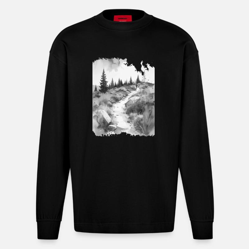 Wanderpfad greysplash - Heavyweight Oversized Organic Langarmshirt Made in EU - SOLID BLACK