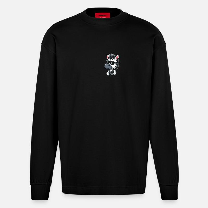 Cooles Zebra Cartoon Taschenformat - Heavyweight Oversized Organic Langarmshirt Made in EU - SOLID BLACK