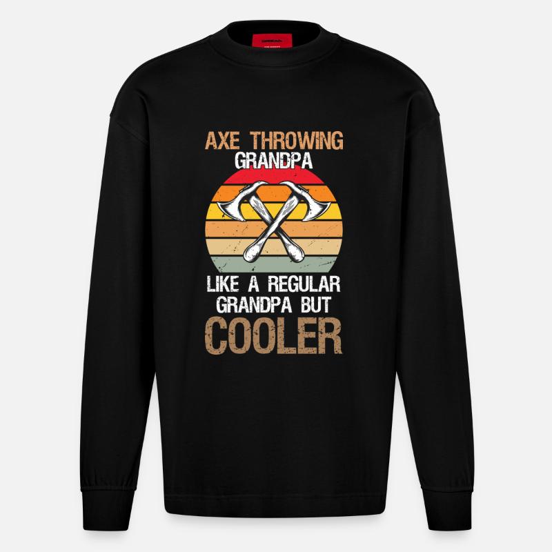 Axe Throwing Grandpa Axe Thrower - Heavyweight Oversized Organic Langarmshirt Made in EU - SOLID BLACK