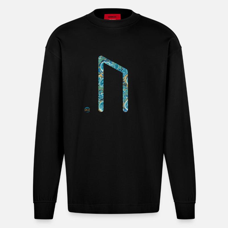 rune uruz e 100 - Heavyweight Oversized Organic Langarmshirt Made in EU - SOLID BLACK