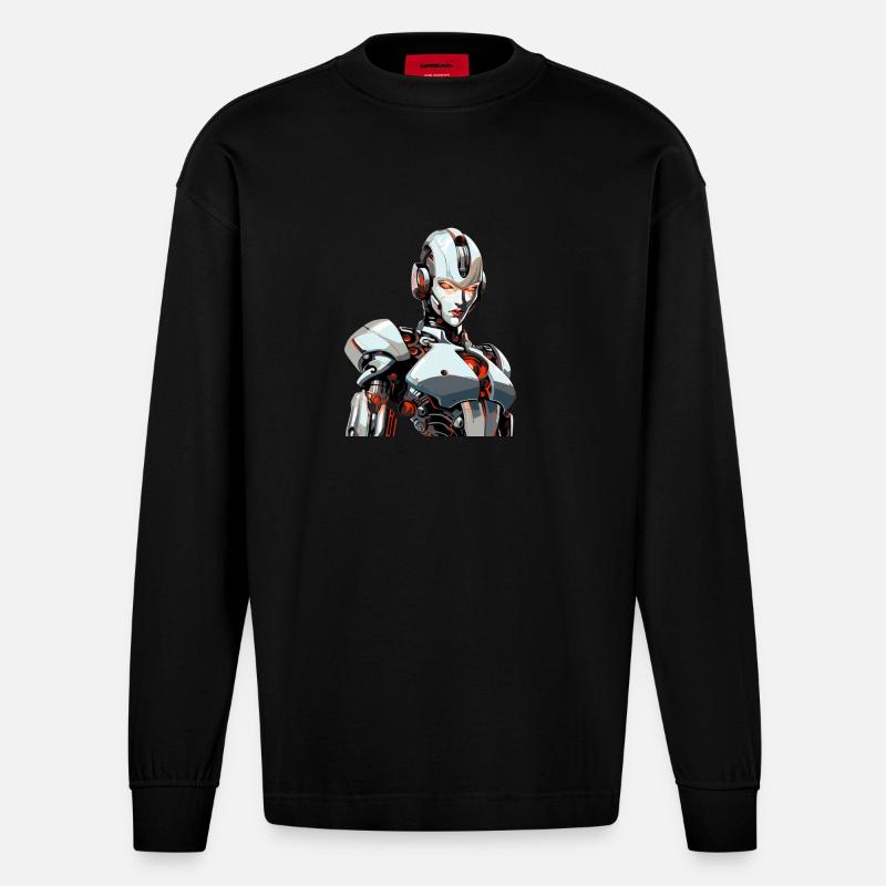 Futuristic Warrior - Heavyweight Oversized Organic Langarmshirt Made in EU - SOLID BLACK