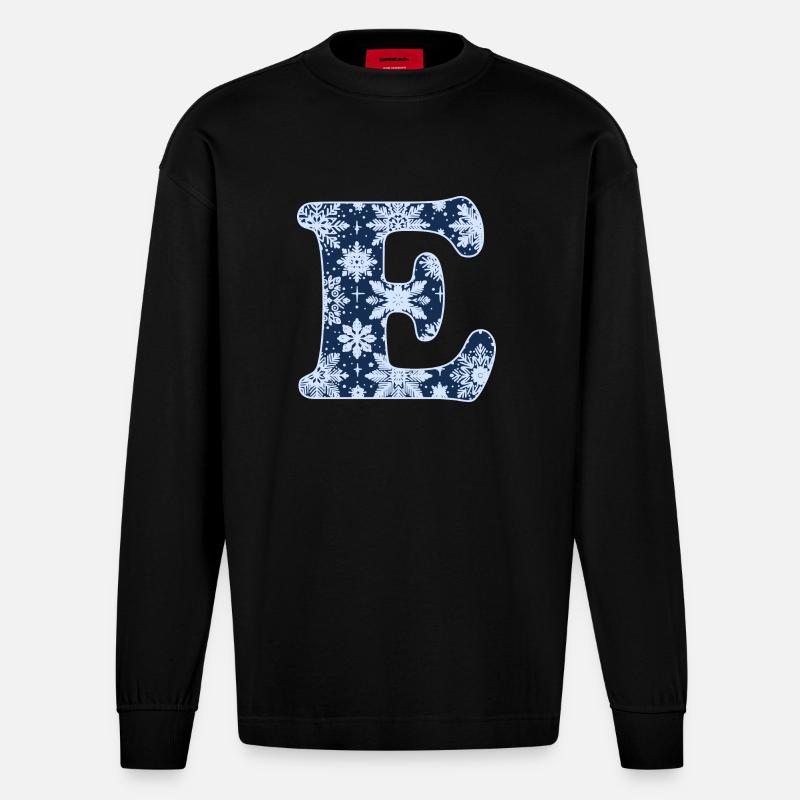Buchstabe E Schneeflocken - Heavyweight Oversized Organic Langarmshirt Made in EU - SOLID BLACK