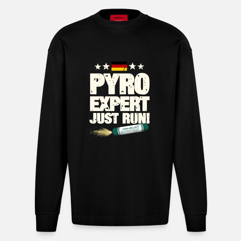 Pyro Expert - Heavyweight Oversized Organic Langarmshirt Made in EU - SOLID BLACK