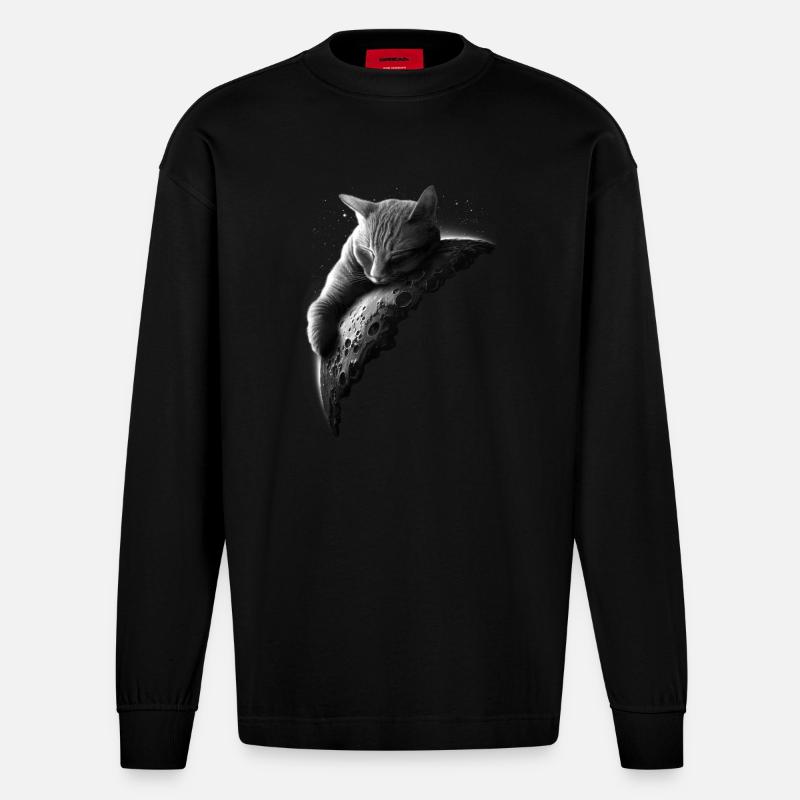 MOONCAT 2 (Wählen Sie Schwarz) - Heavyweight Oversized Organic Langarmshirt Made in EU - SOLID BLACK