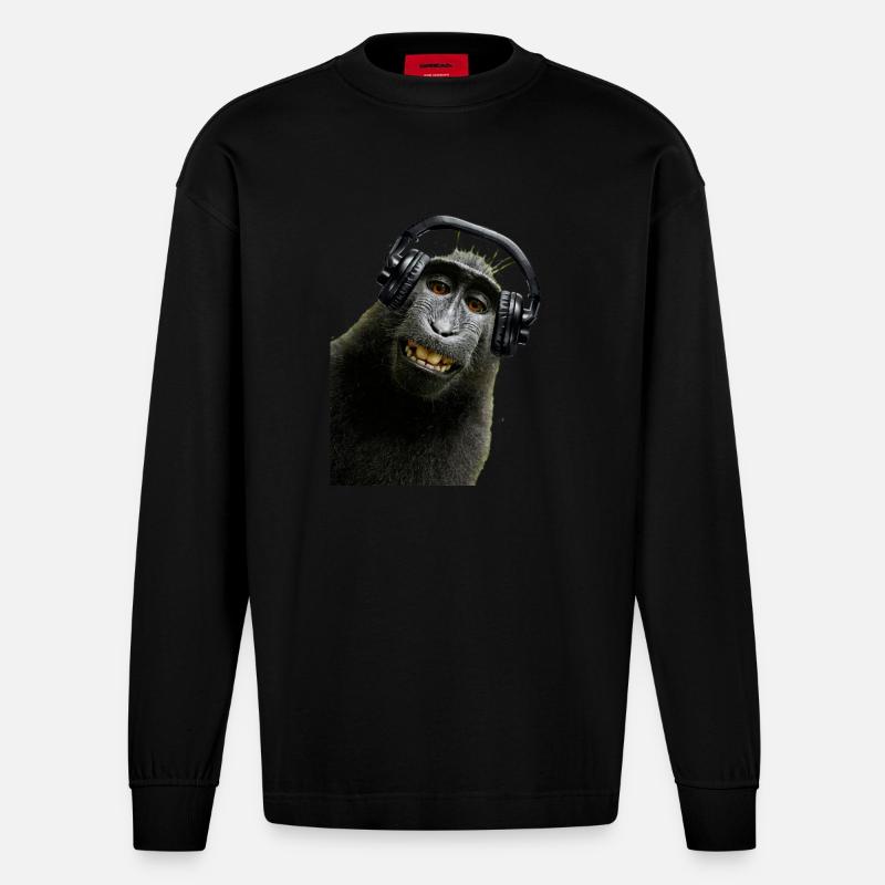 Hemd Monkey Music von Custom - Heavyweight Oversized Organic Langarmshirt Made in EU - SOLID BLACK