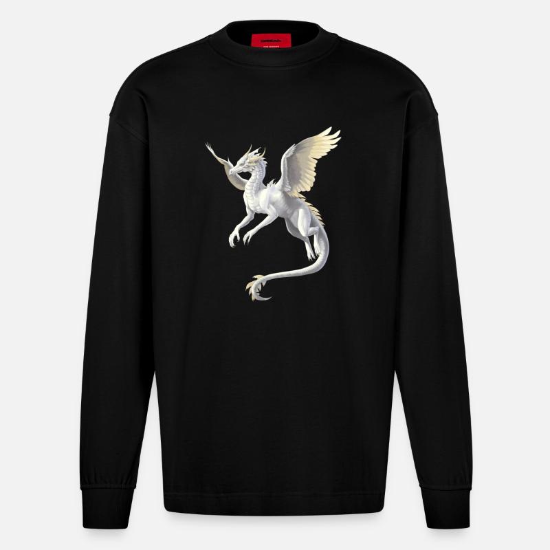 Weißer Drache - Heavyweight Oversized Organic Langarmshirt Made in EU - SOLID BLACK