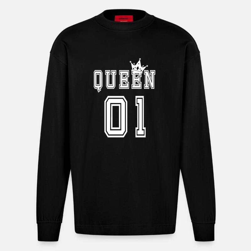 queen 01 - Heavyweight Oversized Organic Langarmshirt Made in EU - SOLID BLACK