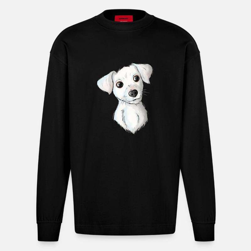 Jack Russell Pattern 2 - Heavyweight Oversized Organic Langarmshirt Made in EU - SOLID BLACK