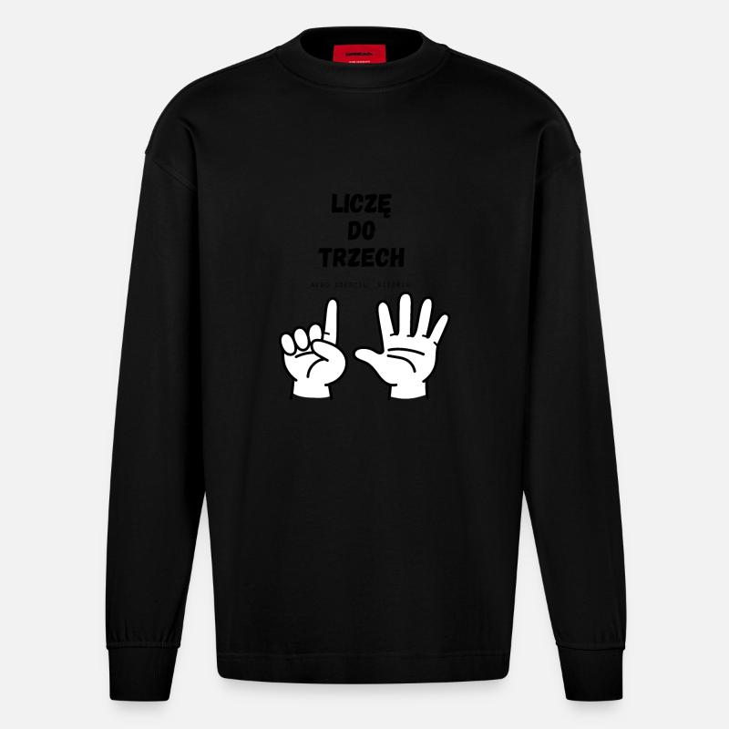 Je compte jusqu’à trois - Manches longues bio épais oversize fabriqué en UE - SOLID BLACK