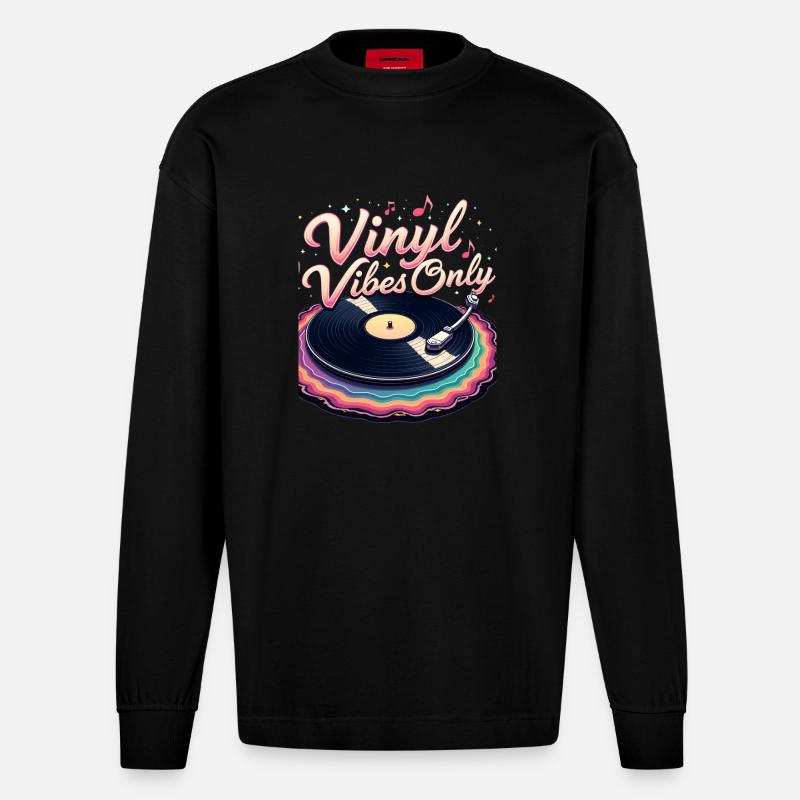 Vibrations vinyle uniquement - Manches longues bio épais oversize fabriqué en UE - SOLID BLACK