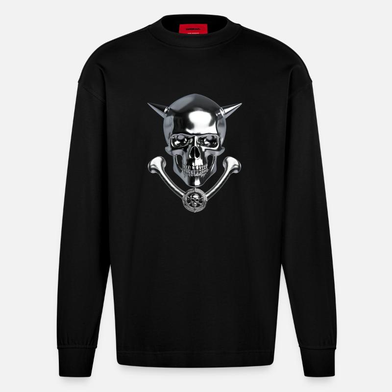 The Devil Scull - Heavyweight Oversized Organic Langarmshirt Made in EU - SOLID BLACK