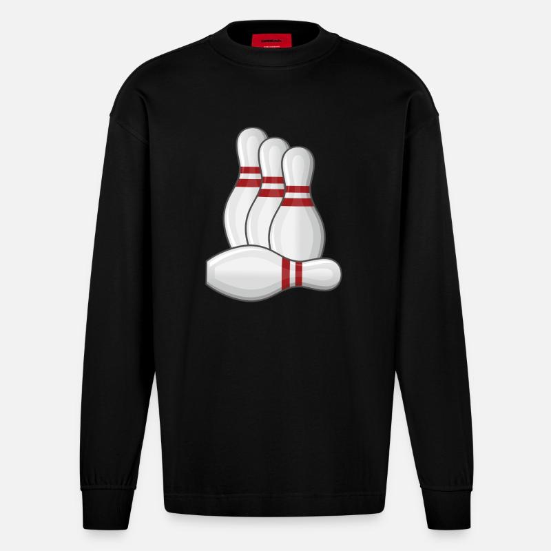 Bowling Strike Bowlingteam Pins - Heavyweight Oversized Organic Langarmshirt Made in EU - SOLID BLACK