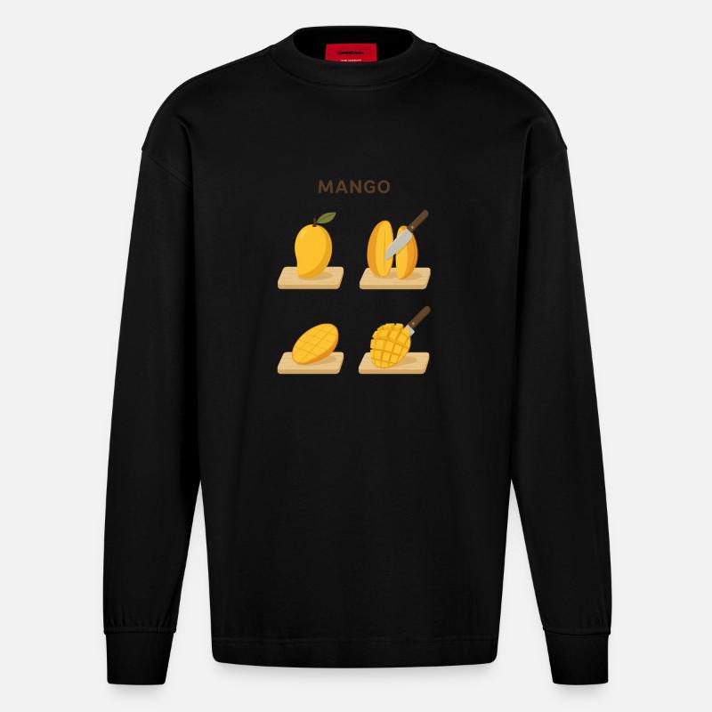 Mango Frucht lecker Geschenk - Heavyweight Oversized Organic Langarmshirt Made in EU - SOLID BLACK