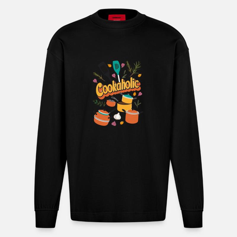 Koch kochen lecker Geschenk - Heavyweight Oversized Organic Langarmshirt Made in EU - SOLID BLACK