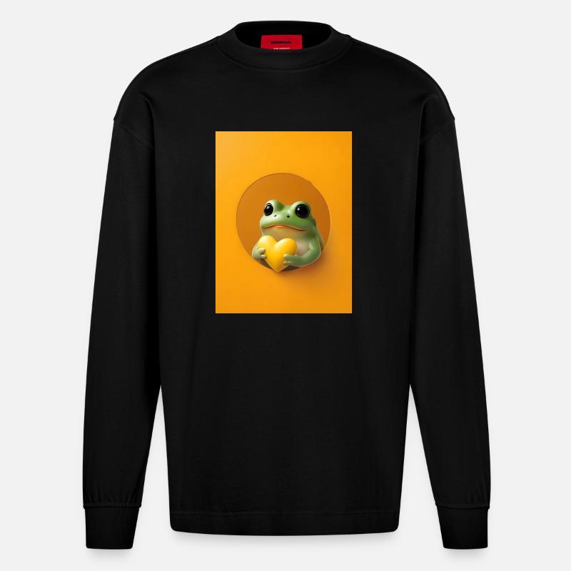 Frosch Herz niedlich Geschenk - Heavyweight Oversized Organic Langarmshirt Made in EU - SOLID BLACK