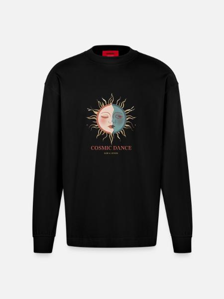 Cosmic Dance Spiritual Gift - Heavyweight Oversized Organic Longsleeve Shirt Made in EU - SOLID BLACK