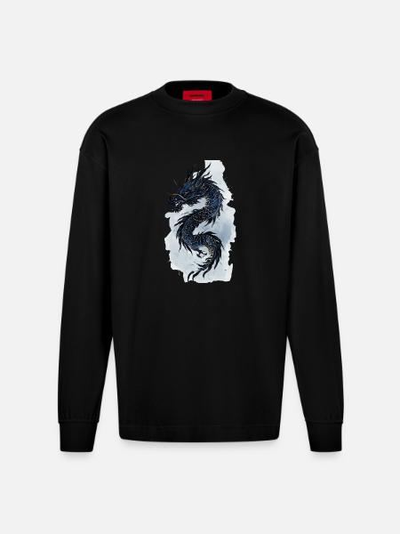 Dragon China Mythology Gift - Heavyweight Oversized Organic Longsleeve Shirt Made in EU - SOLID BLACK