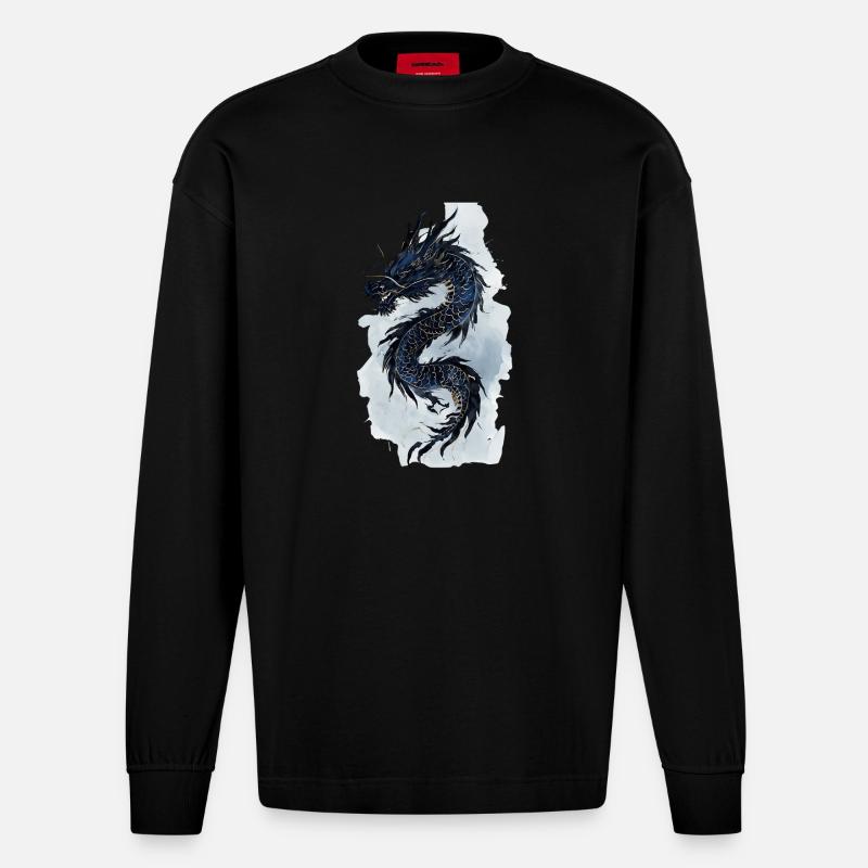 Drache China Mythologie Geschenk - Heavyweight Oversized Organic Langarmshirt Made in EU - SOLID BLACK
