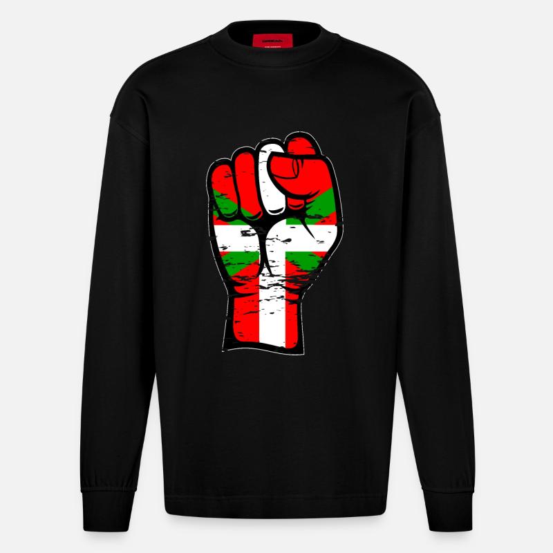 Poing de drapeau basque utilisé - Manches longues bio épais oversize fabriqué en UE - SOLID BLACK
