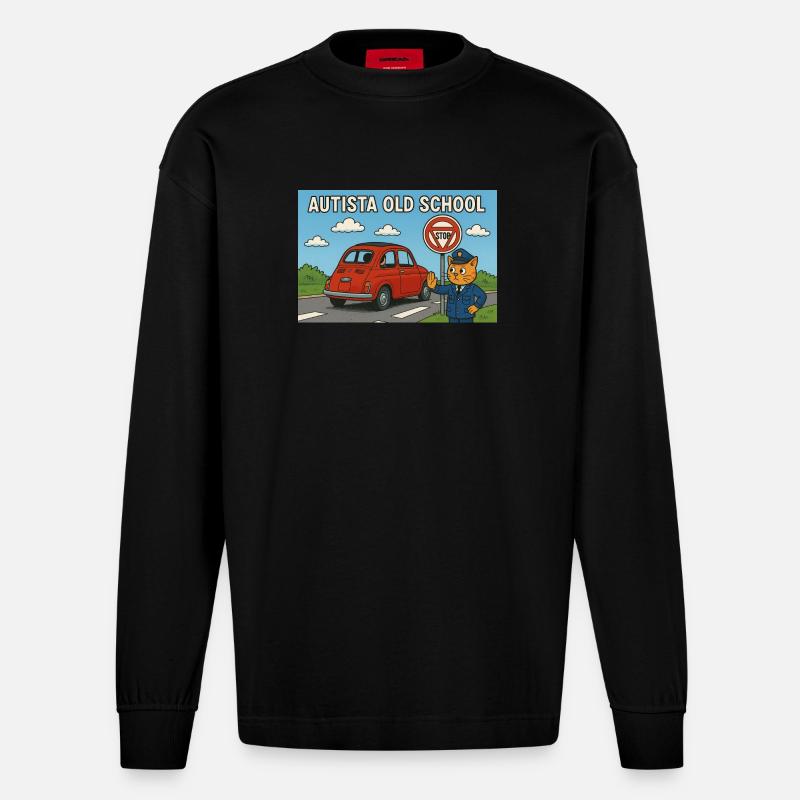 Autista_old_school - Heavyweight Oversized Organic Langarmshirt Made in EU - SOLID BLACK