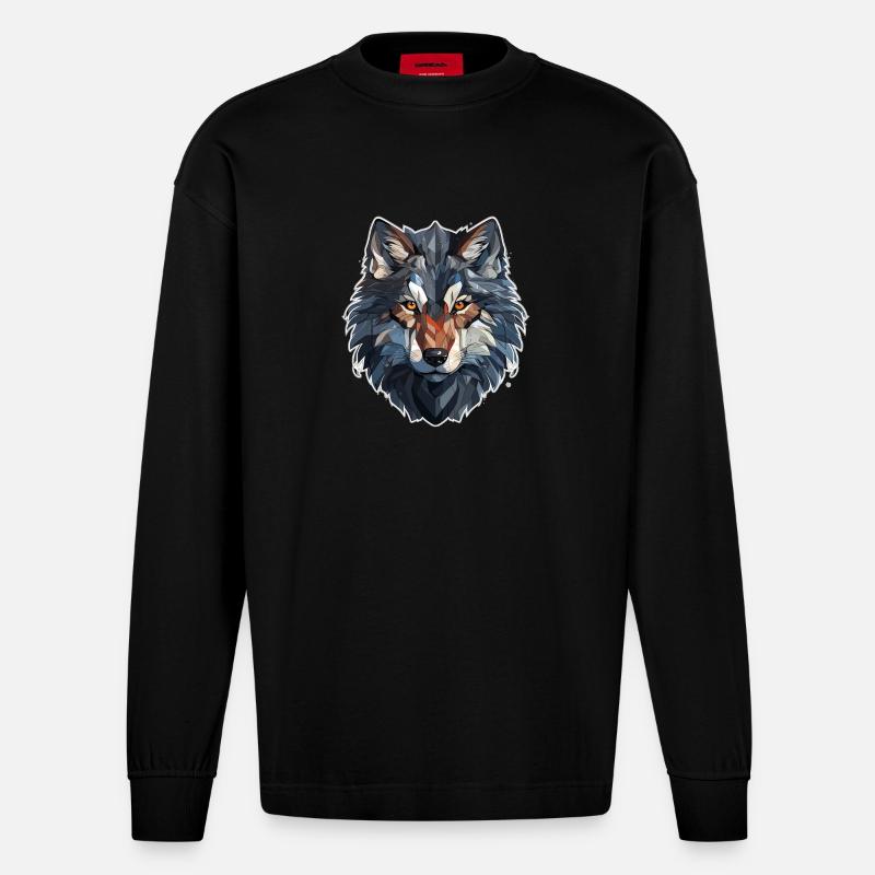 Wolf - Illustration - Heavyweight Oversized Organic Langarmshirt Made in EU - SOLID BLACK
