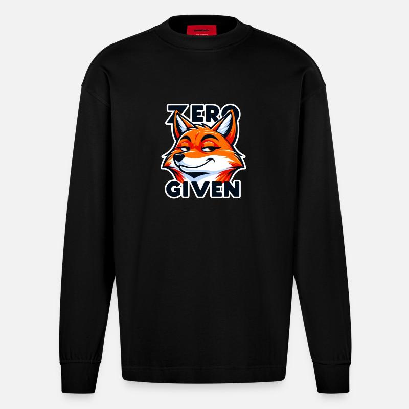 Zero Given - Fox Illustration - Heavyweight Oversized Organic Longsleeve Shirt Made in EU - SOLID BLACK
