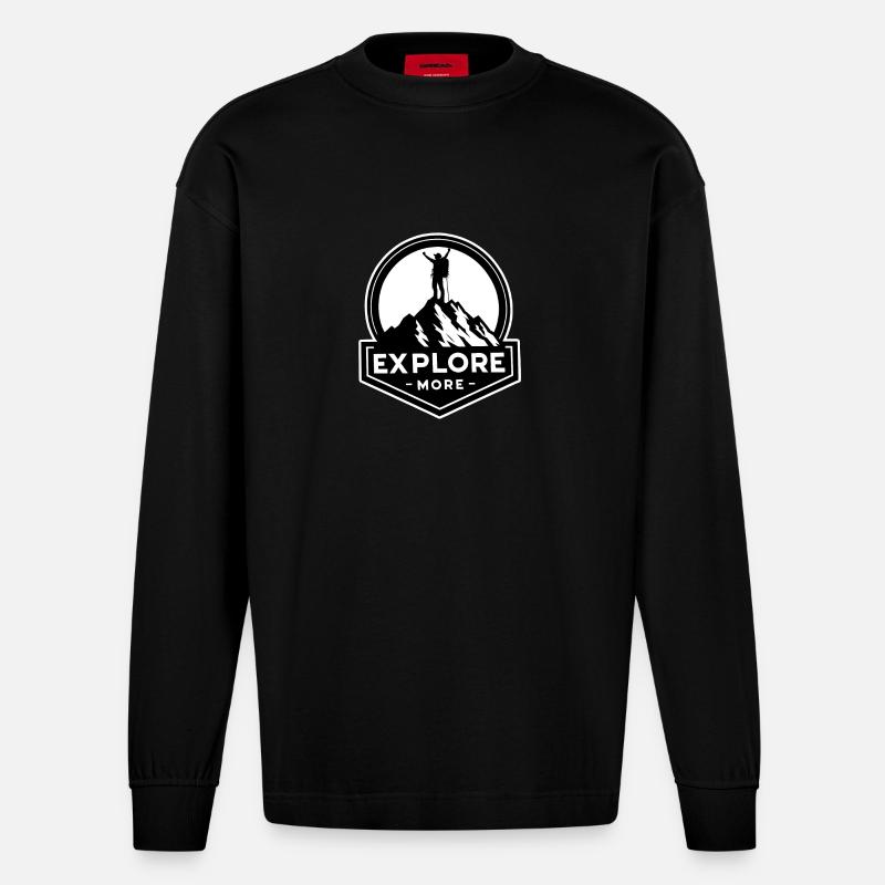 Explore more - Wanderer - Heavyweight Oversized Organic Langarmshirt Made in EU - SOLID BLACK