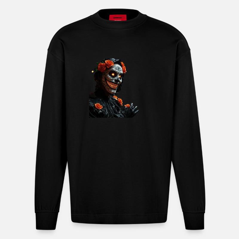 Halloween-Menion mit funkelnden Lichtern - Heavyweight Oversized Organic Langarmshirt Made in EU - SOLID BLACK