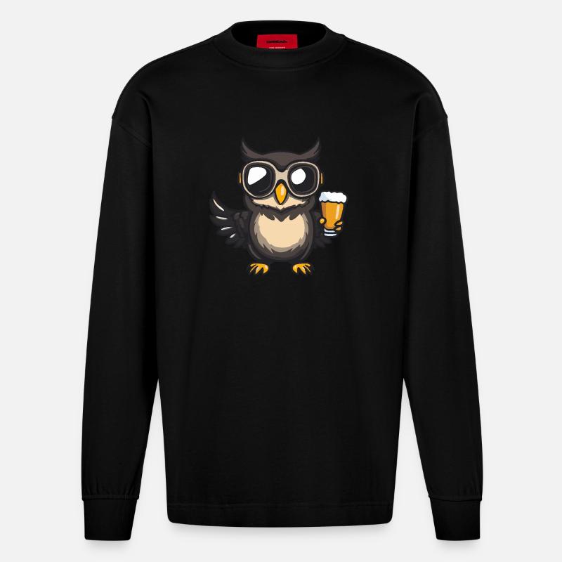 Eule Apres Ski Bier - Heavyweight Oversized Organic Langarmshirt Made in EU - SOLID BLACK