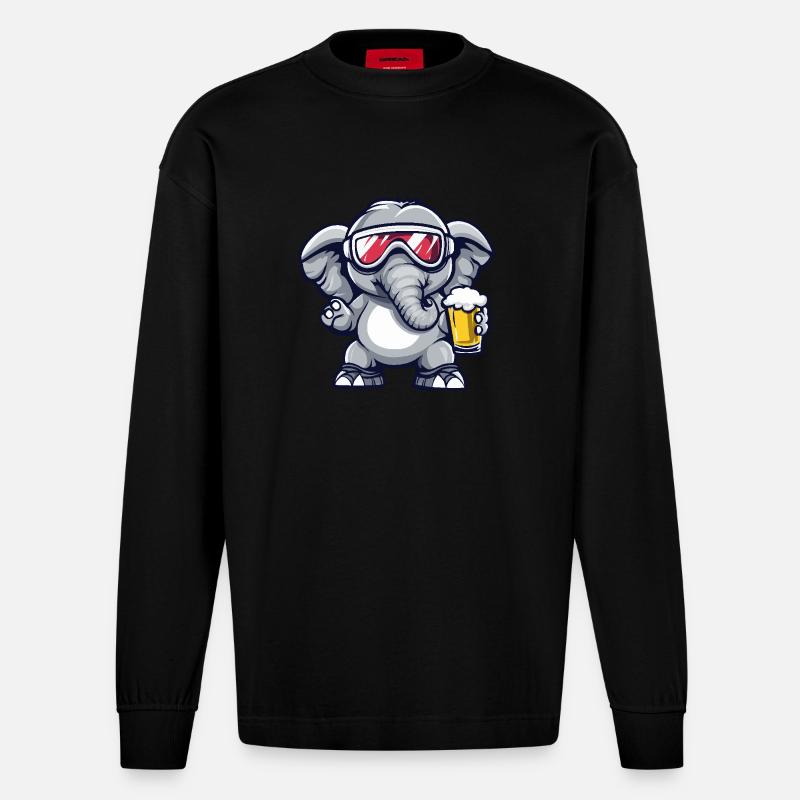Elefant Apres Ski Bier - Heavyweight Oversized Organic Langarmshirt Made in EU - SOLID BLACK