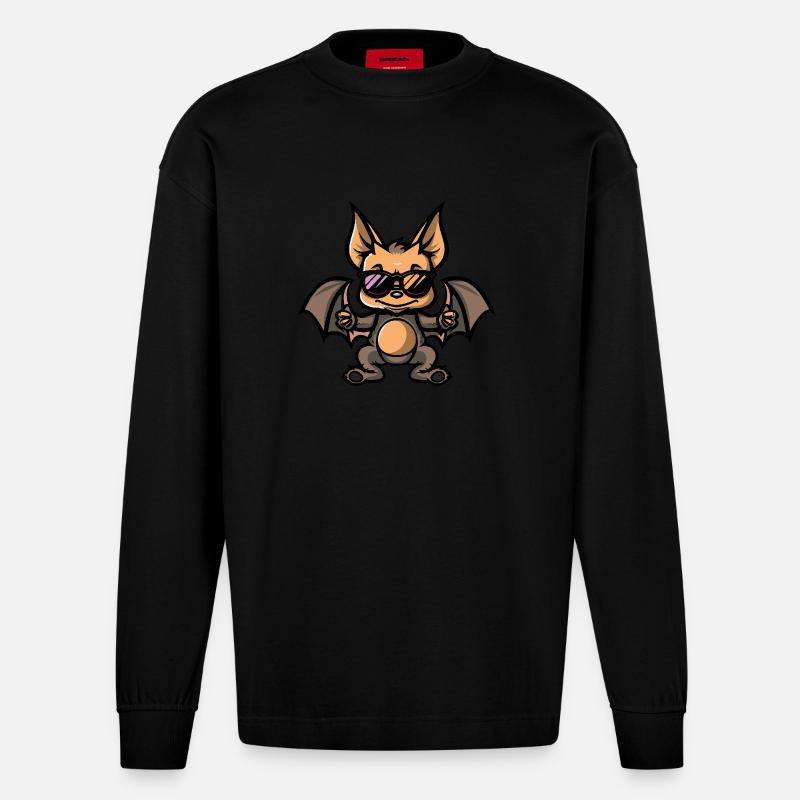 Fledermaus Cool Comic - Heavyweight Oversized Organic Langarmshirt Made in EU - SOLID BLACK