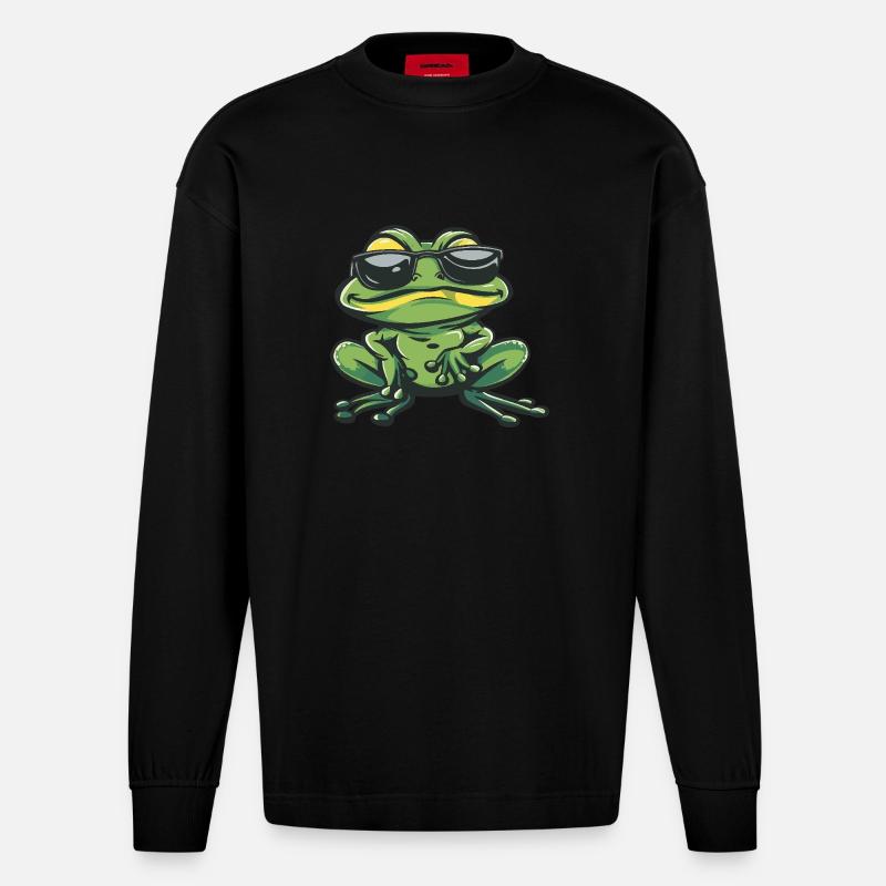Frosch Cool Comic - Heavyweight Oversized Organic Langarmshirt Made in EU - SOLID BLACK