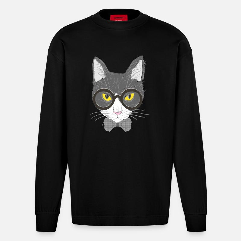 Katzengesicht - Heavyweight Oversized Organic Langarmshirt Made in EU - SOLID BLACK