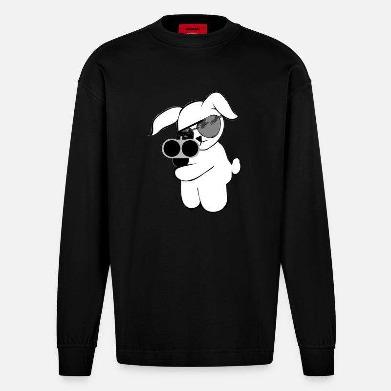 shotgun rabbit - Manches longues bio épais oversize fabriqué en UE - SOLID BLACK