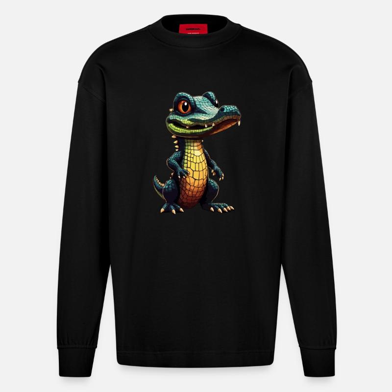 Bébé crocodile Alligator crocodile - Manches longues bio épais oversize fabriqué en UE - SOLID BLACK