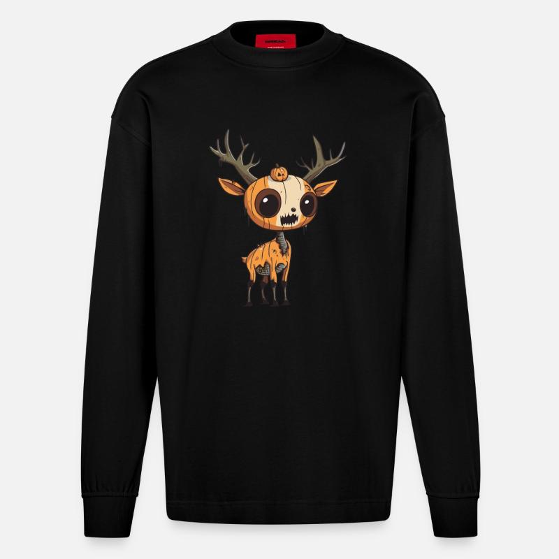 Hirsch Halloween Zombie - Heavyweight Oversized Organic Langarmshirt Made in EU - SOLID BLACK