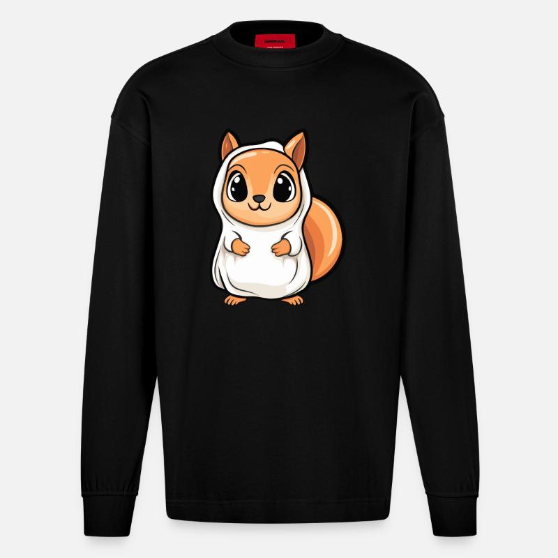 Eichhörnchen Halloween Lustig Geist - Heavyweight Oversized Organic Langarmshirt Made in EU - SOLID BLACK