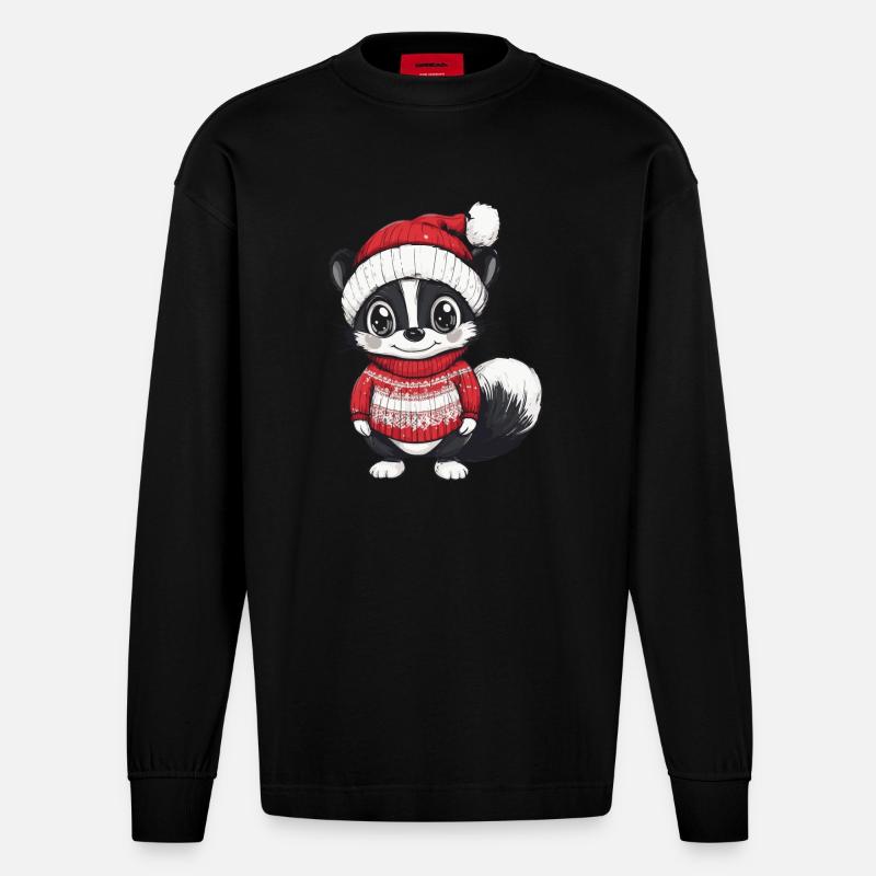 Noël Skunk - Manches longues bio épais oversize fabriqué en UE - SOLID BLACK