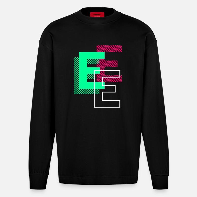 Lettre Initiale E Design Cadeau - Manches longues bio épais oversize fabriqué en UE - SOLID BLACK