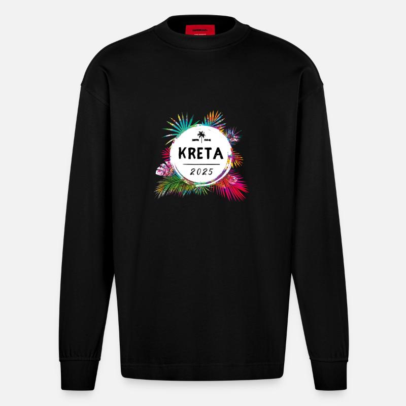 Kreta 2025 Bunt - Heavyweight Oversized Organic Langarmshirt Made in EU - SOLID BLACK
