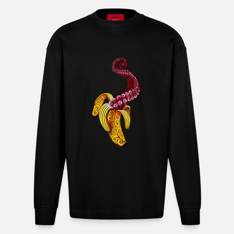 Wirbelnde Mutant-Banane - Heavyweight Oversized Organic Langarmshirt Made in EU - SOLID BLACK