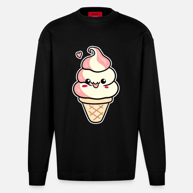 Crème glacée de dessin animé - Manches longues bio épais oversize fabriqué en UE - SOLID BLACK