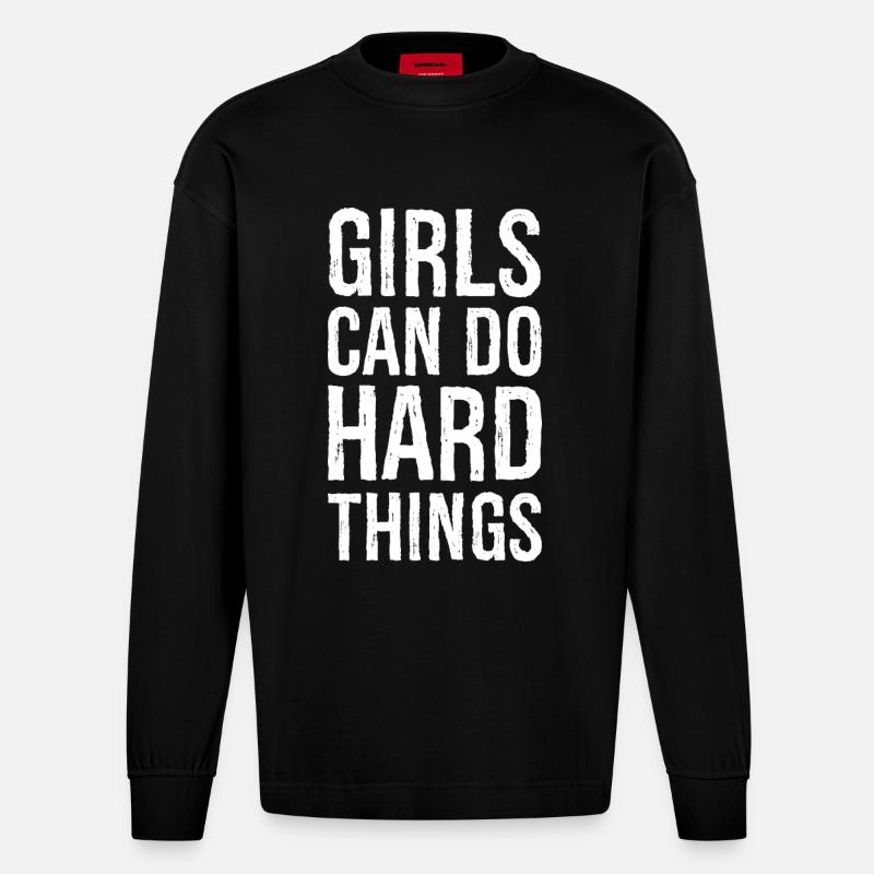Mädchen können harte Dinge tun - Heavyweight Oversized Organic Langarmshirt Made in EU - SOLID BLACK