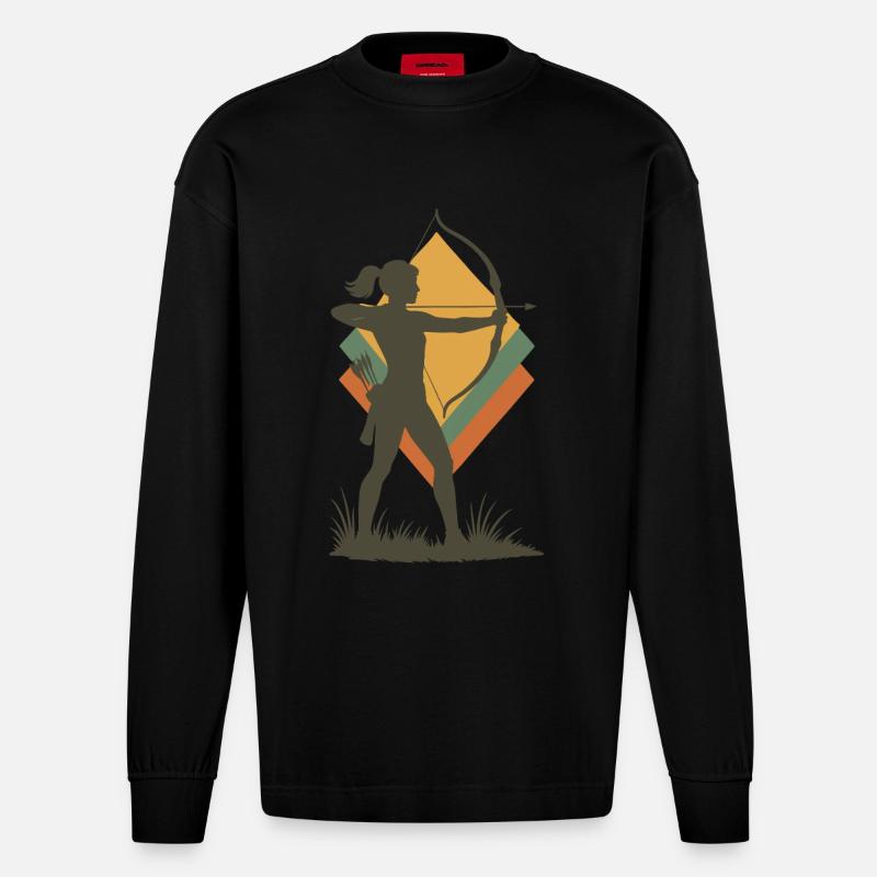 Bogenschießen Bogen Ziel Bogenschütze Silhouette - Heavyweight Oversized Organic Langarmshirt Made in EU - SOLID BLACK