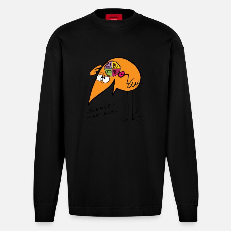 Ich dachte, Stille - Heavyweight Oversized Organic Langarmshirt Made in EU - SOLID BLACK