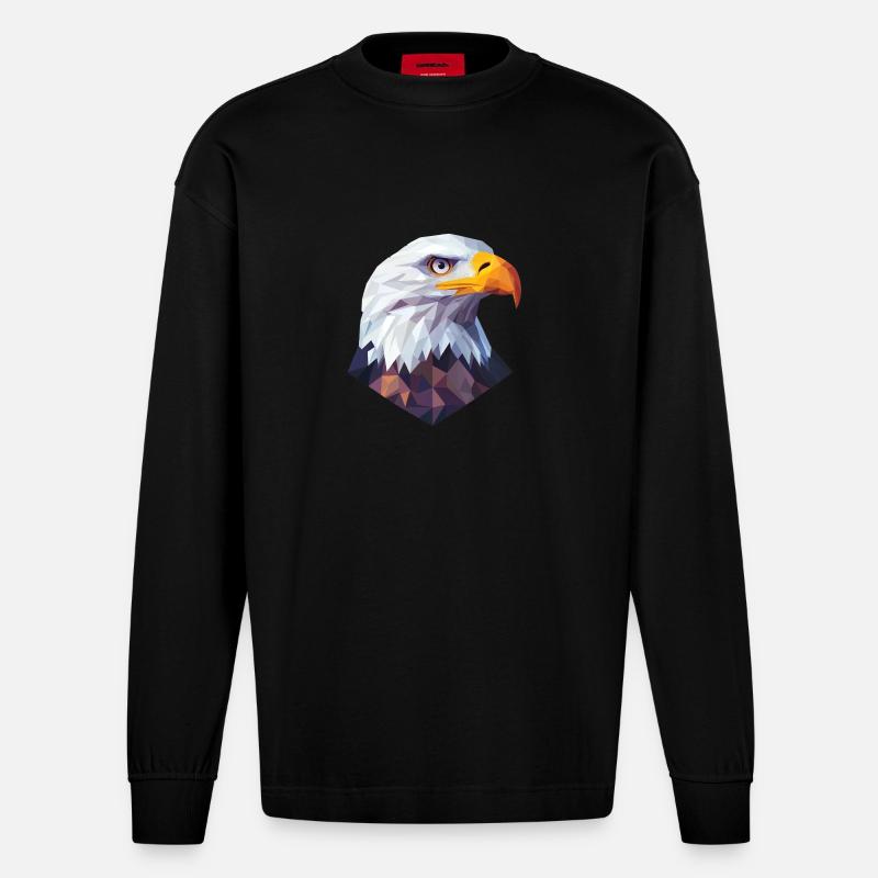 Conception du logo Low Poly de la tête d’aigle - Manches longues bio épais oversize fabriqué en UE - SOLID BLACK
