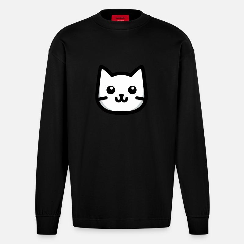 Einfaches Katzendesign - Heavyweight Oversized Organic Langarmshirt Made in EU - SOLID BLACK