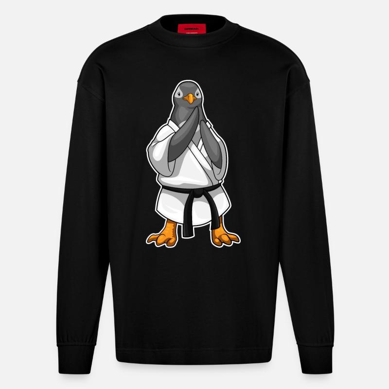 Pinguin Karate Kampfkunst - Heavyweight Oversized Organic Langarmshirt Made in EU - SOLID BLACK