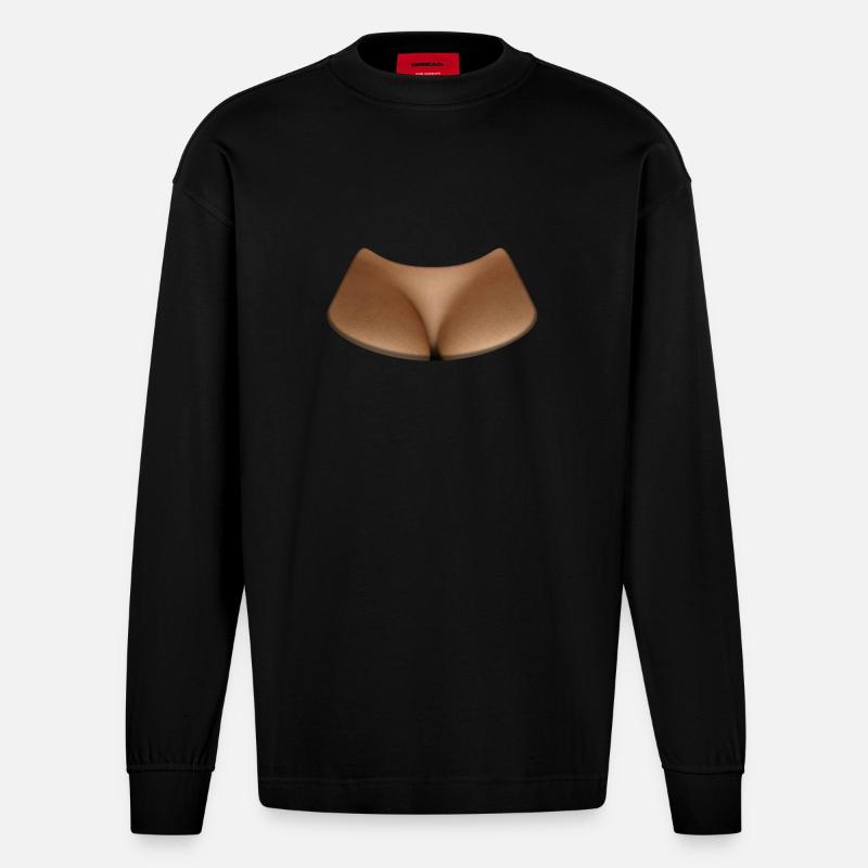Dekolleté - Brüste - Heavyweight Oversized Organic Langarmshirt Made in EU - SOLID BLACK